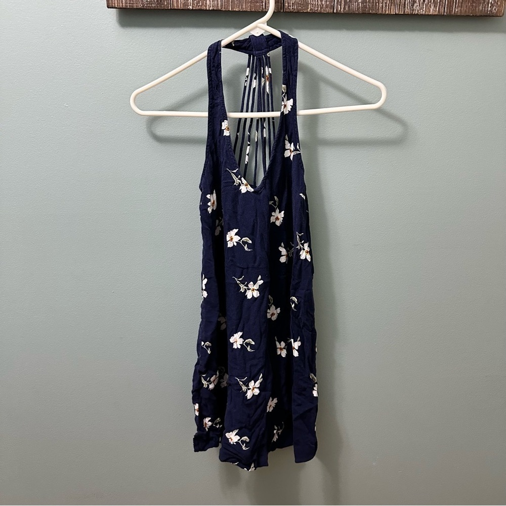 American Eagle Mini Dress Dark Blue White Floral Strappy Backing Size xSmall